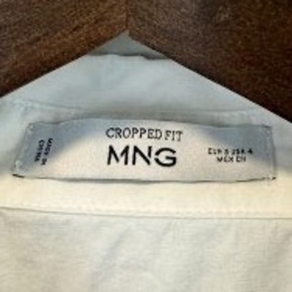 MNG Mango White 100% Cotton Cropped Snap Front Shirt Adjustable Hem Size 4 - Picture 5 of 8
